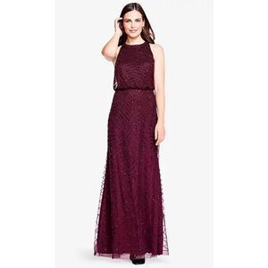 Adrianna Papell Beaded Halter Neck Evening Maxi Dress Size 24